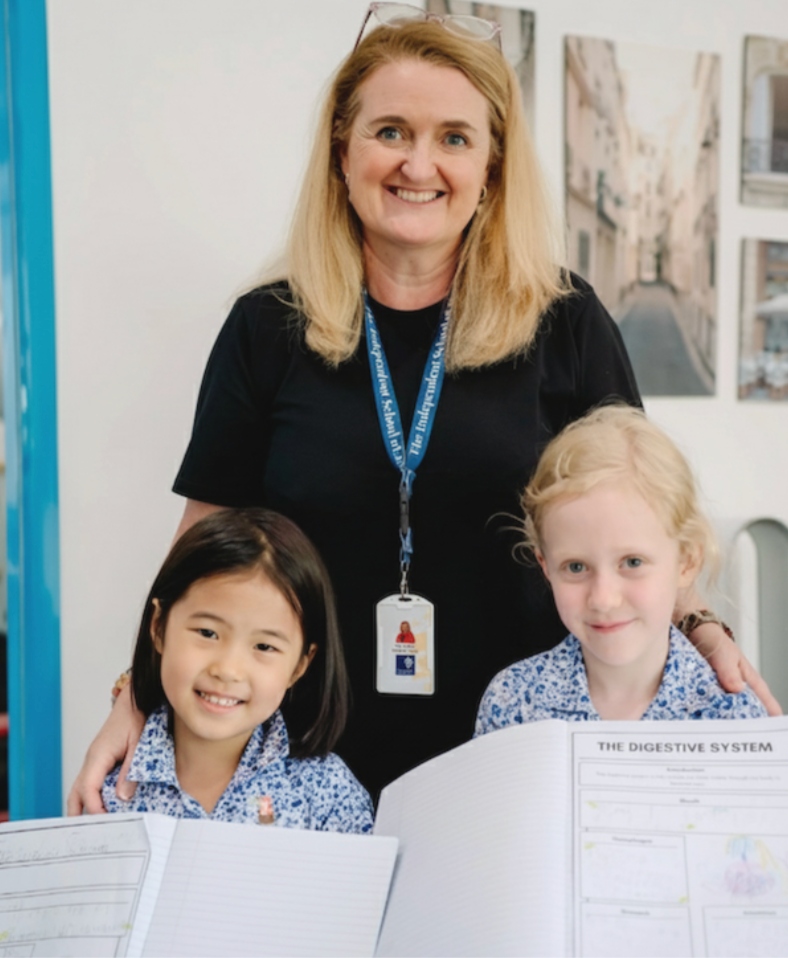 Eileen Fisher, Academic Director of ISJ, with two pupils
